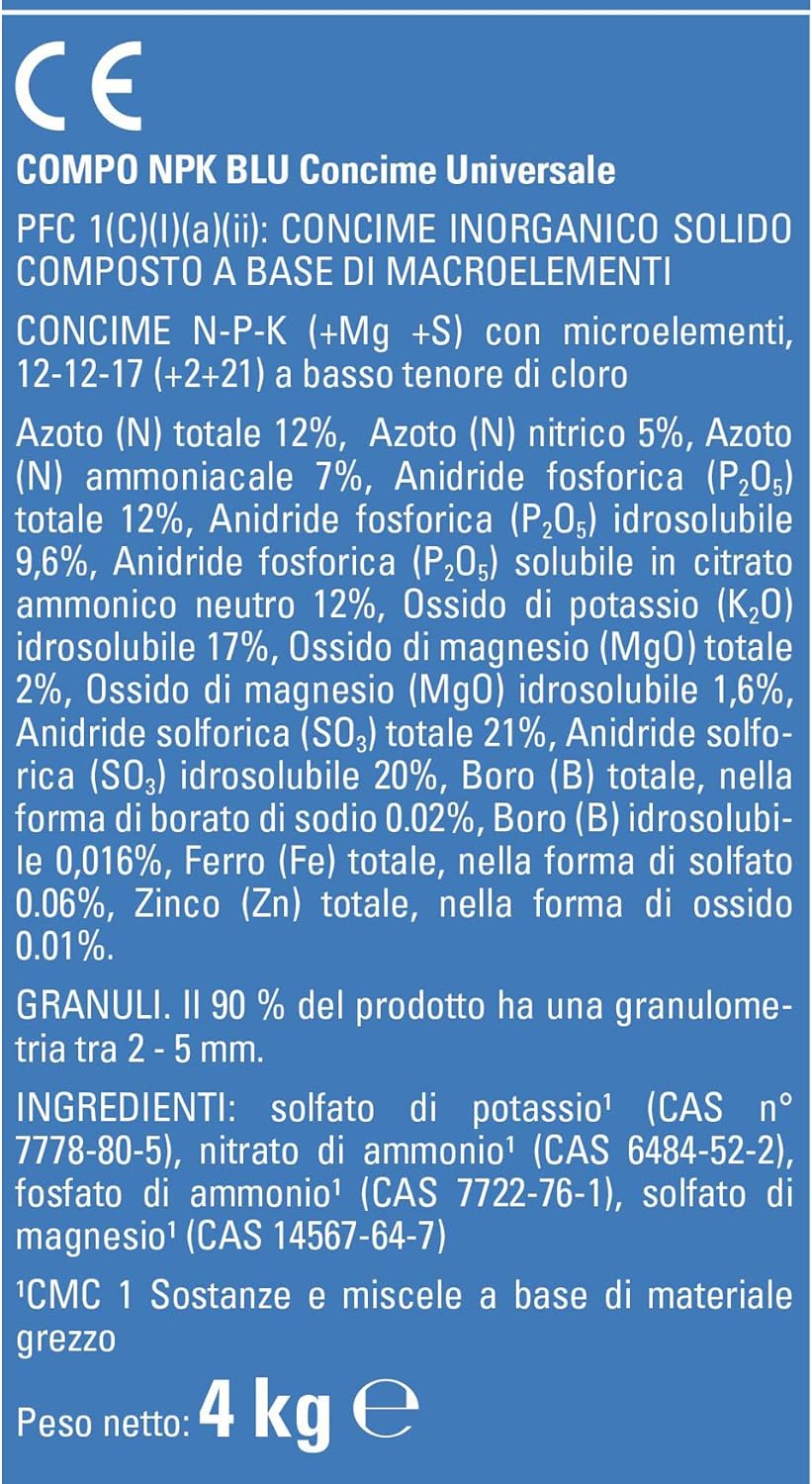 Concime in granuli Universale COMPO NPK+BLU piante orto frutta in sacco da 4 kg