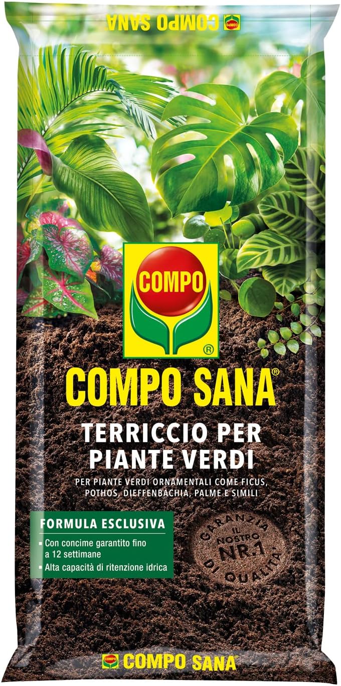 COMPO SANA Terriccio per Piante Verdi 5 Lt Per Piante Verdi Ornamentali, Con Aggiunta di Argilla, Sacco