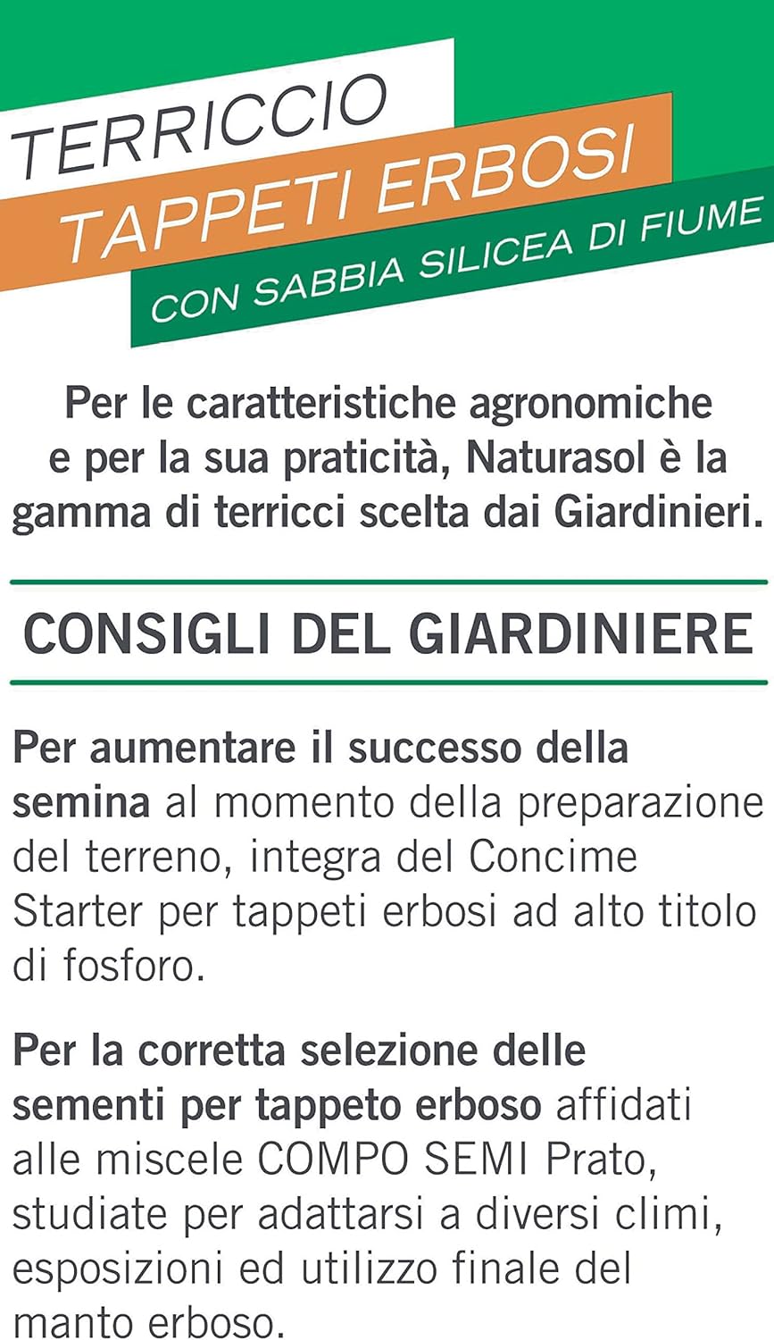 COMPO Naturasol Tappeti Erbosi, Terriccio per Tappeti Erbosi Per la Semina e Rigenerazione di Tutti i Tipi di Prato, Sacco 70 L