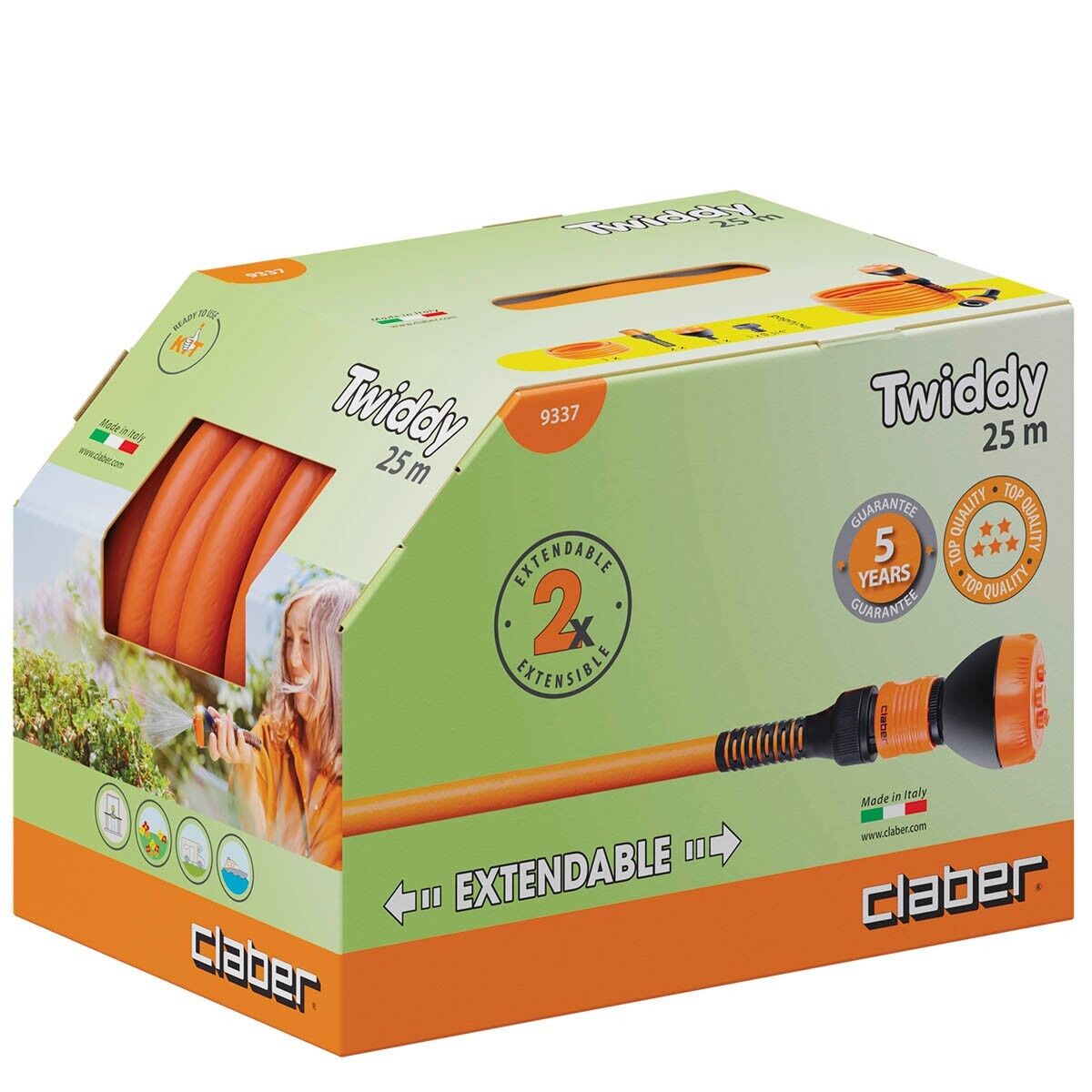 TUBO ESTENSIBILE 25M TWIDDY CLABER PER INNAFFIARE COMPLETO DI RACCORDI E LANCIA