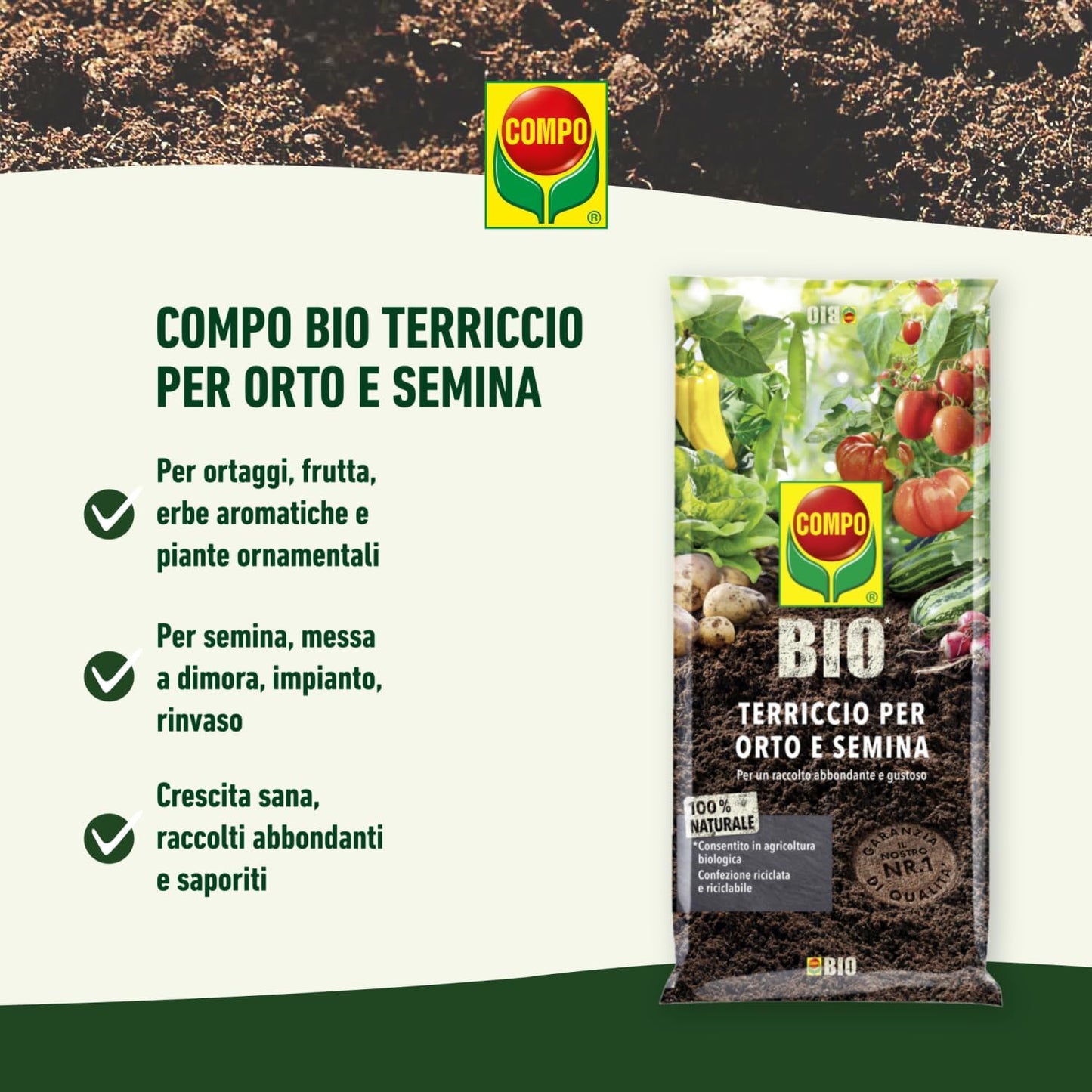 COMPO BIO Terriccio per orto e semina 20 lt Per colture orticole frutticole e semina