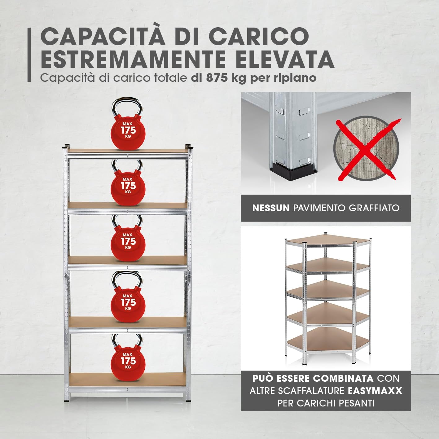 Scaffale Metallo Zincato 5 Ripiani MDF Scaffalatura Carichi Pesanti 180x90x40