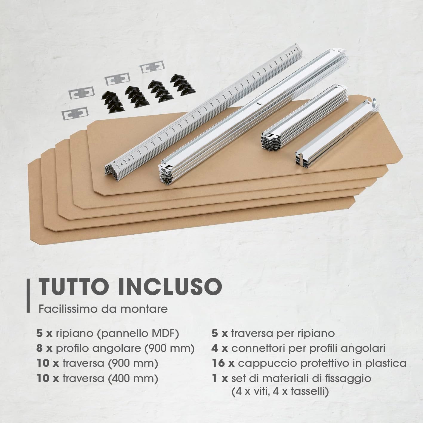 Scaffale Metallo Zincato 5 Ripiani MDF Scaffalatura Carichi Pesanti 180x90x40