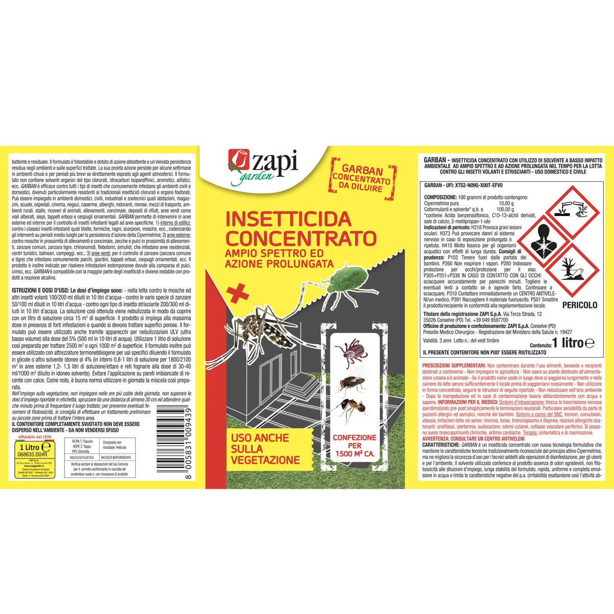 FORTEX INSETTICIDA liquido zanzare multi PER INTERNO ESTERNO 1 lt Zapi