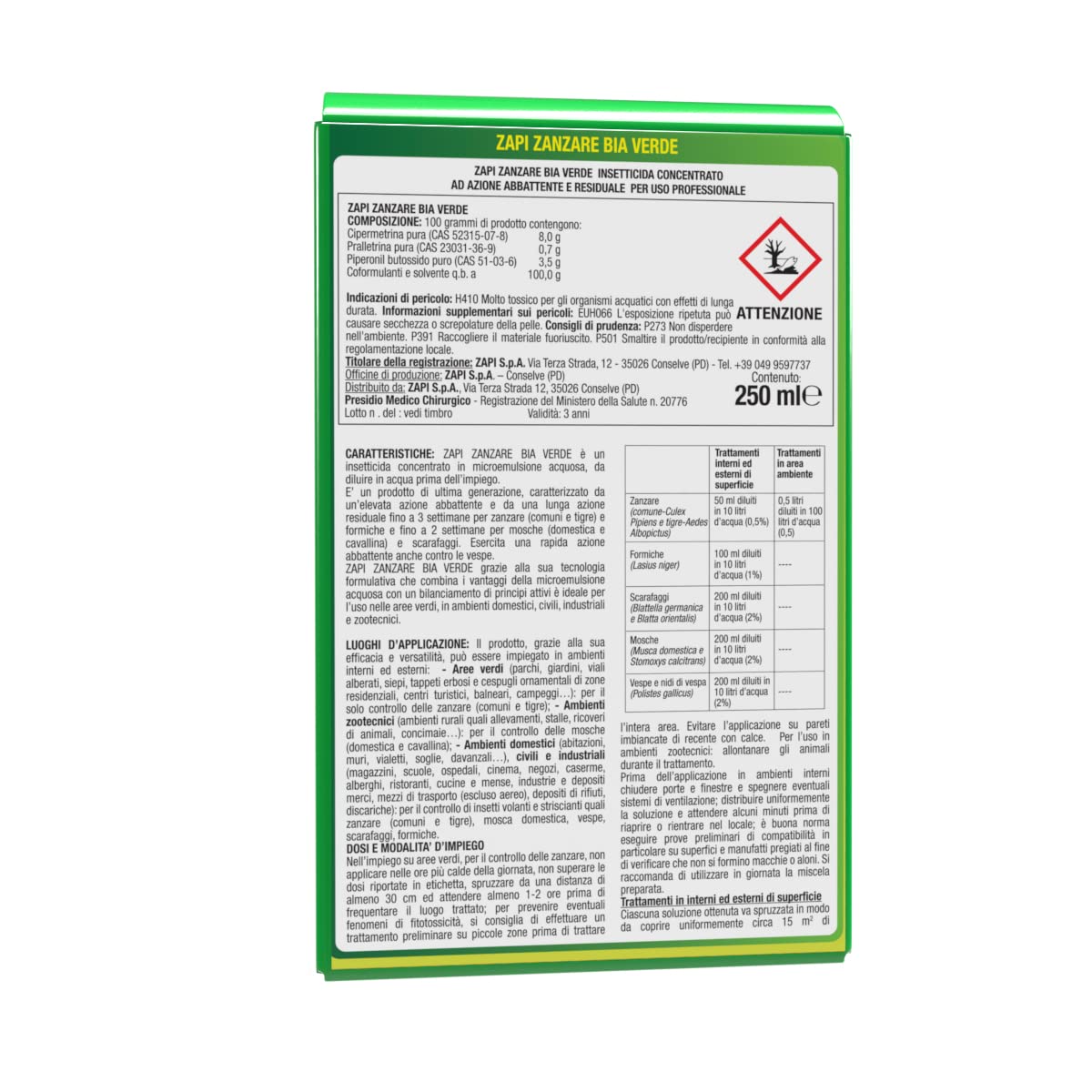 Insetticida TATOR BIA NEXT VERDE ZAPI insetticida 250 ml zanzare tigre zanzara