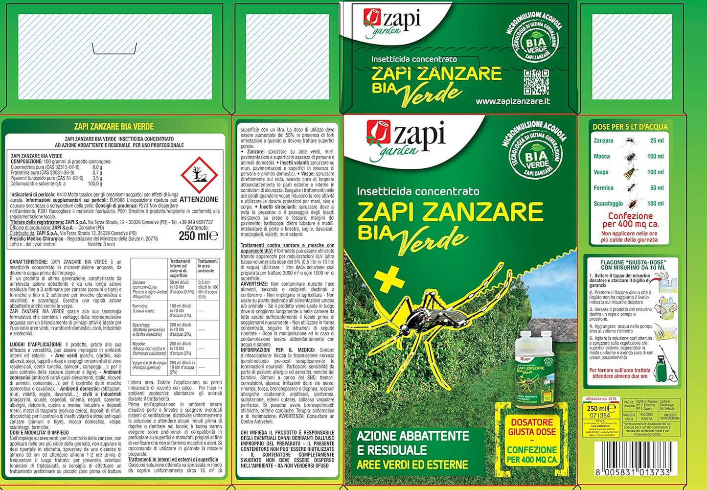Insetticida TATOR BIA NEXT VERDE ZAPI insetticida 250 ml zanzare tigre zanzara