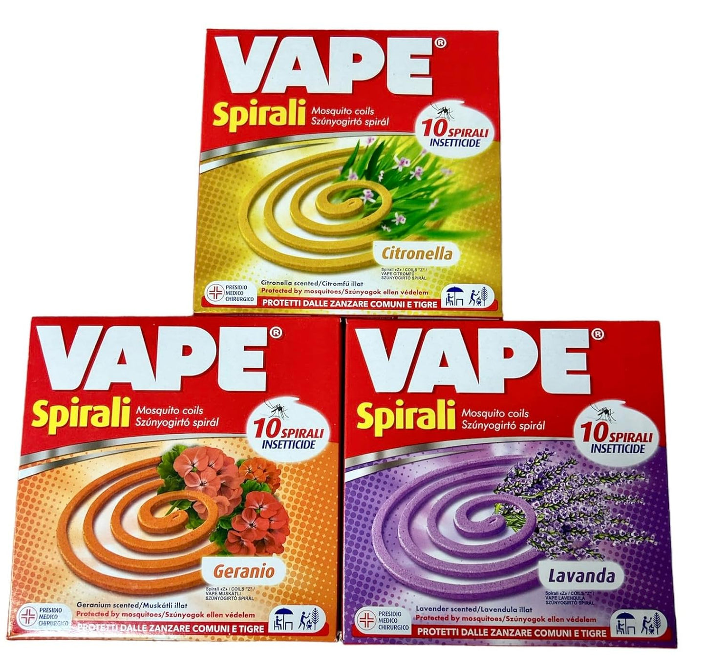 ZAMPIRONI ZAMPIRONE SPIRALI VAPE ANTIZANZARE 3 CONFEZIONI ASSORTITE 30pz TOTALE