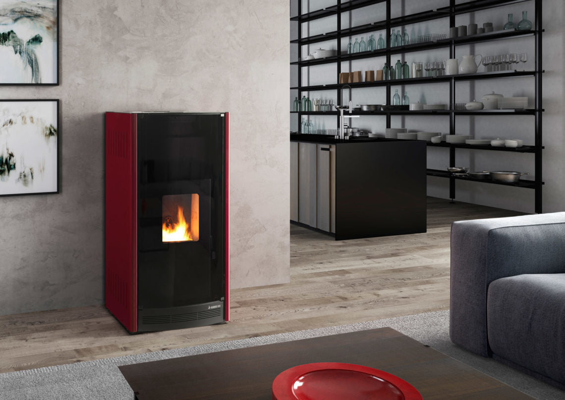TERMOSTUFA A PELLET KARMEK ONE MOD.Lione 20,28KW ACC.ROSSO IDRO VENTILATA