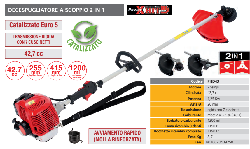 Decespugliatore Tagliabordi a scoppio 2 tempi 42cc Power X