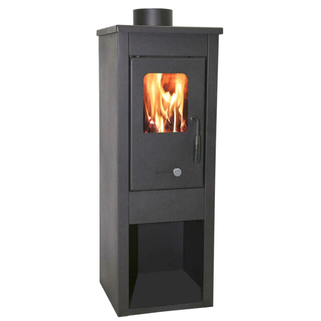 STUFA A LEGNA BRUCIATUTTO RISCALDAMENTO CASA ACCIAIO 6,8kw con vano porta legna