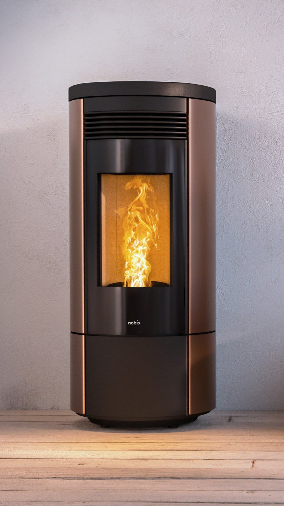 STUFA A PELLET A CONVEZIONE NATURALE E VENTILAZIONE Nobis Mod. A13 V ROUND Bronzo Kw 12,9