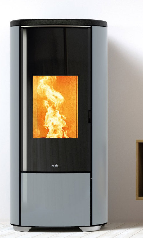Termostufa a pellet ventilata Nobis mod.H12 V Glass Shape Carboon Look Kw 16,8