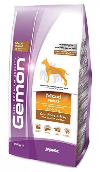 MONGE mangime completo GEMON MAXI ADULT CON POLLO E RISO KG 15