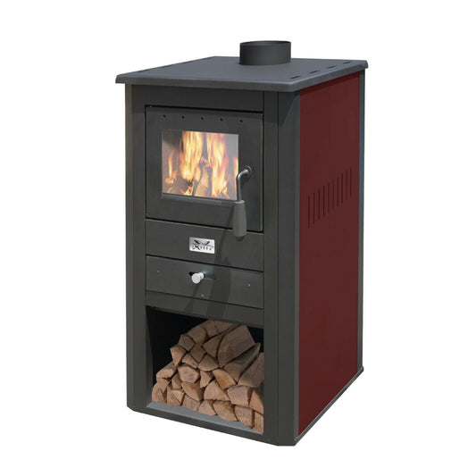 Stufa a legna bordeaux Kw 10,7 cm50x41x86h Modello Pallade Con vano porta legna