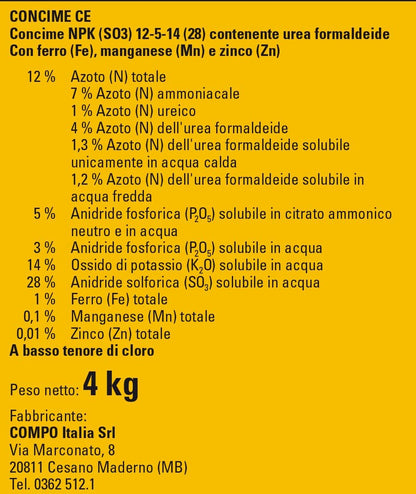 CONCIME UNIVERSALE NPK+ COMPO ORO 4KG GRANULARE COMPLETO