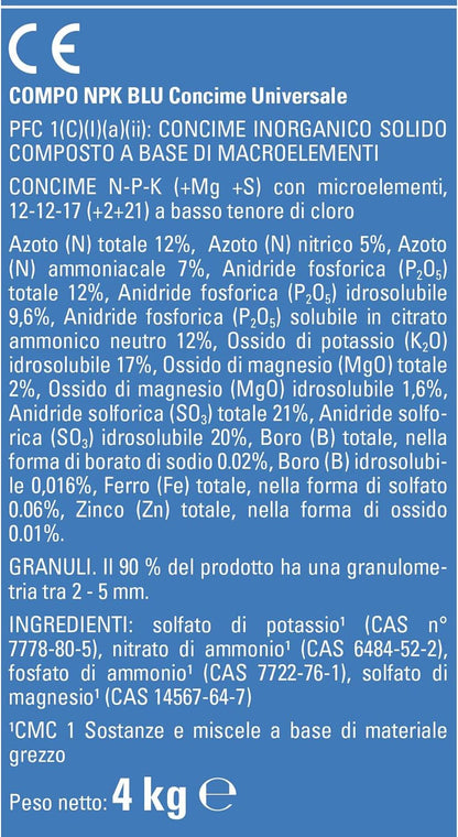 Concime in granuli Universale COMPO NPK+BLU piante orto frutta in sacco da 4 kg