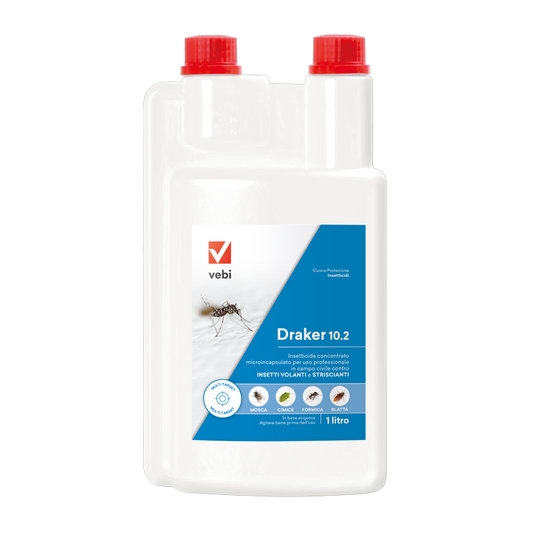 VEBI, Insetticida concentrato "Draker 10.2" per mosche, pulci, zecche, formiche e zanzare tigre 1 lt