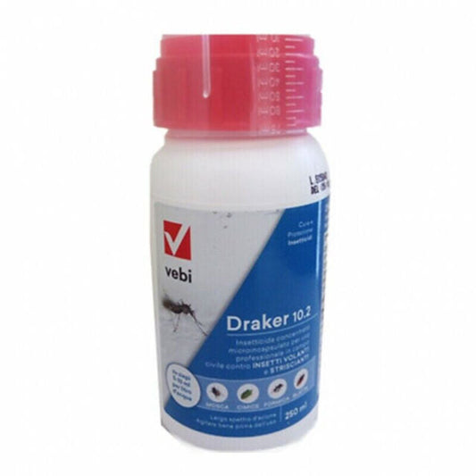 VEBI, Insetticida concentrato "Draker 10.2" per mosche, pulci, zecche, formiche e zanzare tigre 250 ml