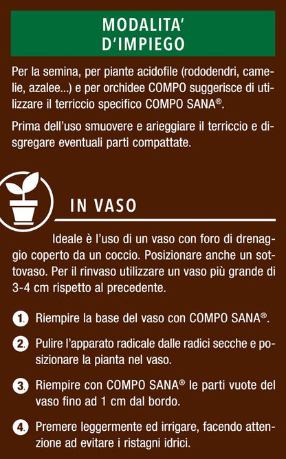 COMPO SANA Terriccio per Piante Verdi 5 Lt Per Piante Verdi Ornamentali, Con Aggiunta di Argilla, Sacco
