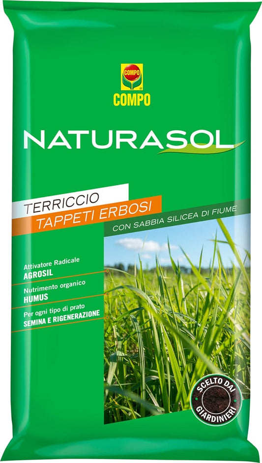 COMPO Naturasol Tappeti Erbosi, Terriccio per Tappeti Erbosi Per la Semina e Rigenerazione di Tutti i Tipi di Prato, Sacco 70 L