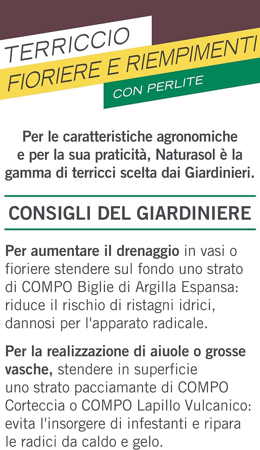 COMPO Naturasol Fioriere e Riempimenti 40 Lt Terriccio per Fioriere e Riempimenti Con Perlite