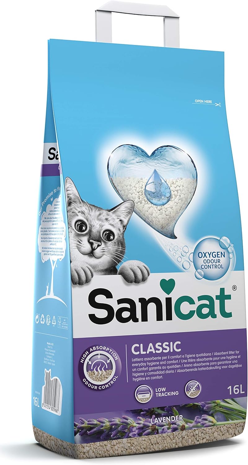 Lettiera Minerale Assorbente Sanicat Classic 16 Litri Lavanda Sabbia per Gatti