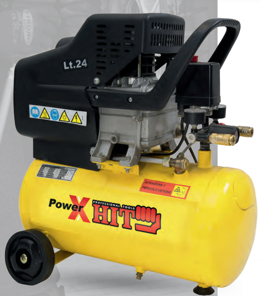 Compressore aria 24 Lt. gruppo coassiale lubrificato 2 HP - 8 bar Mistral