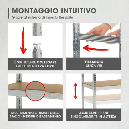 Scaffale Metallo Zincato 5 Ripiani MDF Scaffalatura Carichi Pesanti 180x90x40
