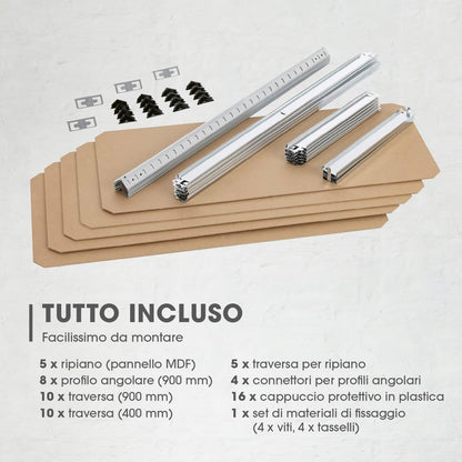 Scaffale Metallo Zincato 5 Ripiani MDF Scaffalatura Carichi Pesanti 180x90x40