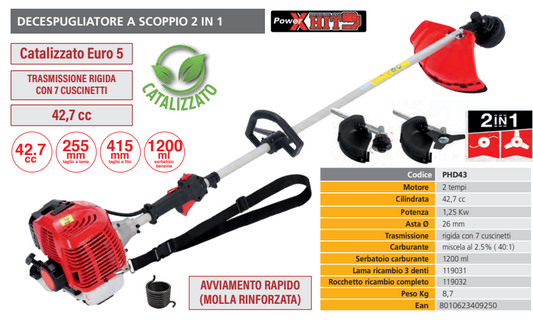 Decespugliatore Tagliabordi a scoppio 2 tempi 42cc Power X