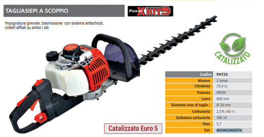 Tagliasiepi motore a Scoppio 25,4CC 2 Tempi Doppia Lama da 60 cm e Manico Girevole