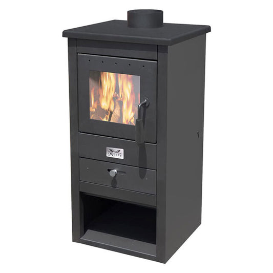 STUFA A LEGNA E CARBONE ACCIAIO ATHENA 13 KW NERA CON VANO PORTA LEGNA
