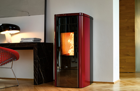 TERMOSTUFA A PELLET CON VENTILAZIONE Nobis Mod. H17 shape steel Bordeux Kw 19,8