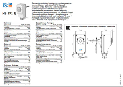 Termostato ad immersione 0-90°C regolazione esterna HB 7P1 E - 102070